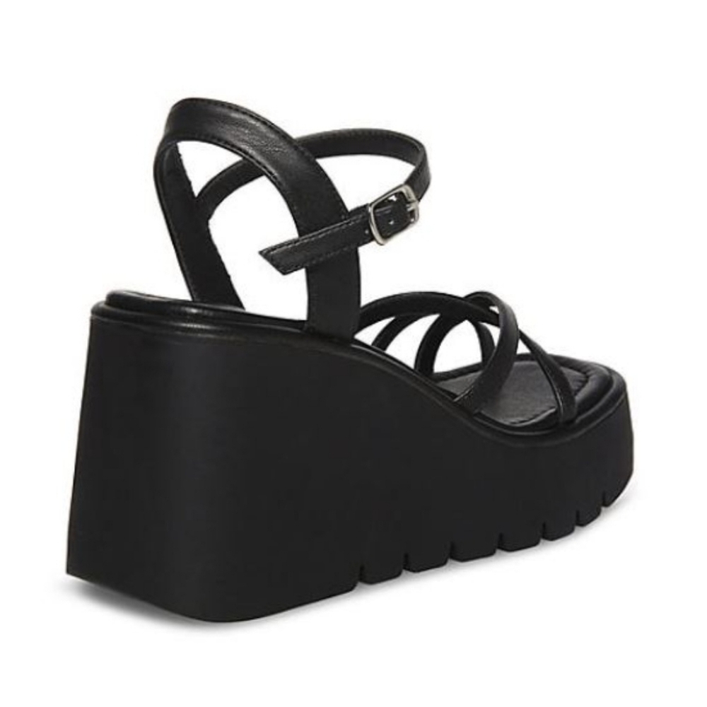Steve Madden Black Strappy Wedge Sandals - Picture 4 of 7